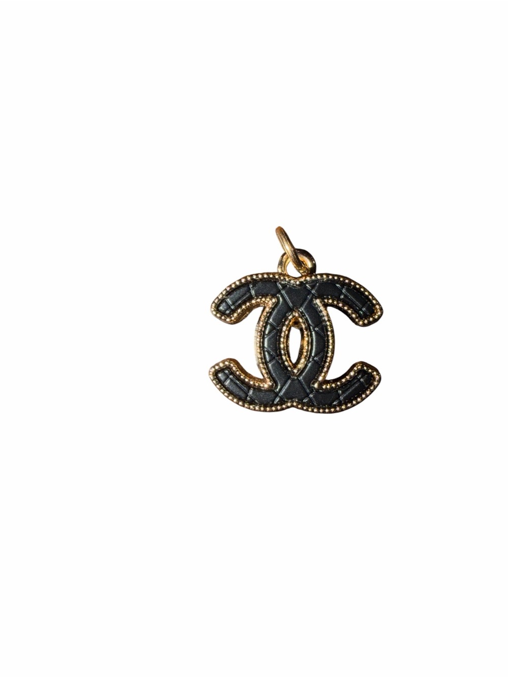 Authentic Vintage Chanel Quilted Enamel Black Gold CC Zipper Pull Charm